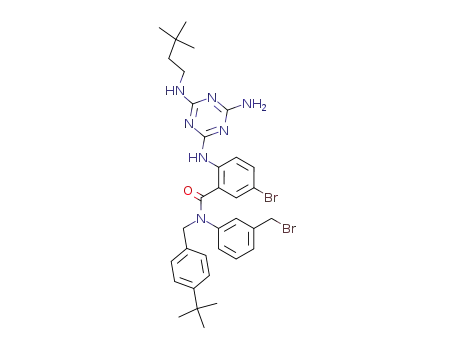 Molecular Structure of 174355-83-0 (2-[4-Amino-6-(3,3-dimethyl-butylamino)-[1,3,5]triazin-2-ylamino]-5-bromo-N-(3-bromomethyl-phenyl)-N-(4-tert-butyl-benzyl)-benzamide)