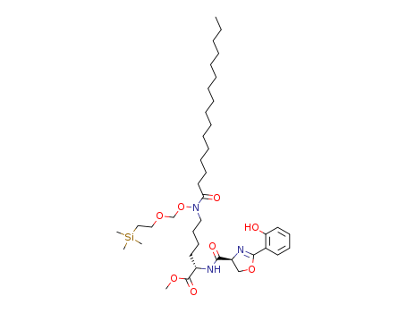 Molecular Structure of 188743-83-1 (5,7-Dioxa-8-aza-2-silatetradecan-14-oic acid,
13-[[[(4S)-4,5-dihydro-2-(2-hydroxyphenyl)-4-oxazolyl]carbonyl]amino]-2
,2-dimethyl-8-(1-oxohexadecyl)-, methyl ester, (13S)-)