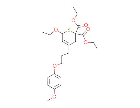 Molecular Structure of 226903-45-3 (diethyl 6-ethoxy-3,6-dihydro-4-[3-(p-methoxyphenoxy)propyl]-2H-thiopyran-2,2-dicarboxylate)