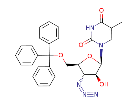 Molecular Structure of 128269-50-1 (1-(3-azido-3-deoxy-5-O-trityl-beta-D-arabinofuranosyl)-5-methylpyrimidine-2,4(1H,3H)-dione)