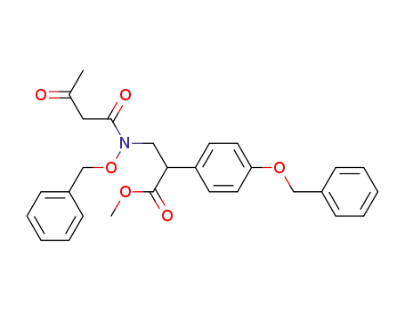Molecular Structure of 81790-28-5 (3-[Benzyloxy-(3-oxo-butyryl)-amino]-2-(4-benzyloxy-phenyl)-propionic acid methyl ester)