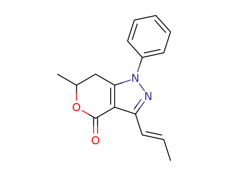 Molecular Structure of 93514-91-1 (Pyrano[4,3-c]pyrazol-4(1H)-one,
6,7-dihydro-6-methyl-1-phenyl-3-(1-propenyl)-, (E)-)
