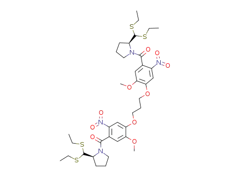 Molecular Structure of 140658-46-4 (1,1'-<<(propane-1,3-diyl)dioxy>bis<(2-nitro-5-methoxy-1,4-phenylene)carbonyl>>bis<pyrrolidine-2-carboxaldehyde diethyl dithioacetal>)