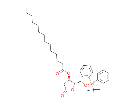 Molecular Structure of 138433-86-0 (5-O-(tert-butyldiphenylsilyl)-3-O-tetradecanoyl-2-deoxy-L-ribonolactone)