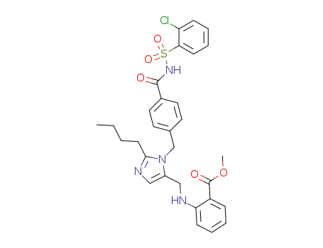 Molecular Structure of 155763-64-7 (methyl 2-[[[2-butyl-1-[(4-((((2-chlorophenyl)sulfonyl)amino)carbonyl)phenyl)methyl]-1H-imidazol-5-yl]methyl]amino]benzoate)