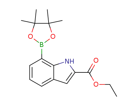 Molecular Structure of 919119-62-3 (1H-INDOLE-2-CARBOXYLIC ACID, 7-(4,4,5,5-TETRAMETHYL-1,3,2-DIOXABOROLAN-2-YL)-, ETHYL ESTER)