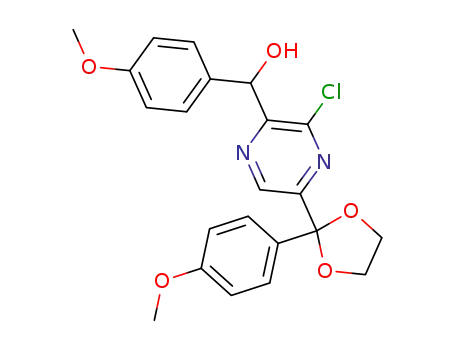 Molecular Structure of 850221-83-9 (Pyrazinemethanol,
3-chloro-a-(4-methoxyphenyl)-5-[2-(4-methoxyphenyl)-1,3-dioxolan-2-yl]
-)