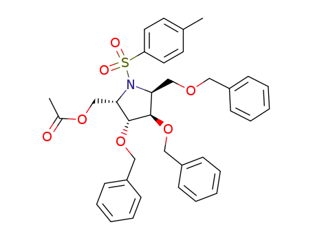 Molecular Structure of 881185-59-7 (2-Pyrrolidinemethanol,
1-[(4-methylphenyl)sulfonyl]-3,4-bis(phenylmethoxy)-5-[(phenylmethoxy)
methyl]-, acetate (ester), (2S,3R,4R,5S)-)