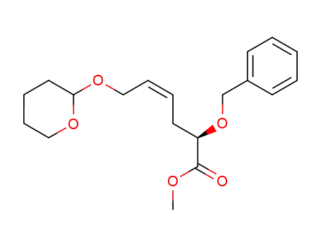 Molecular Structure of 832151-53-8 (4-Hexenoic acid, 2-(phenylmethoxy)-6-[(tetrahydro-2H-pyran-2-yl)oxy]-,
methyl ester, (2R,4Z)-)