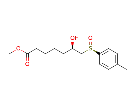 Molecular Structure of 659726-14-4 (Heptanoic acid, 6-hydroxy-7-[(R)-(4-methylphenyl)sulfinyl]-, methyl ester,
(6R)-)