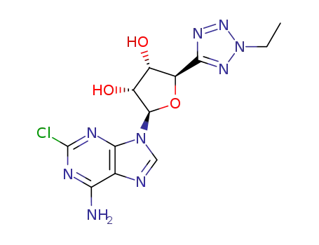 Molecular Structure of 210239-94-4 ((2R,3R,4S,5R)-2-(6-amino-2-chloro-9H-purin-9-yl)-5-(2-ethyl-2H-tetrazol-5-yl)tetrahydrofuran-3,4-diol)