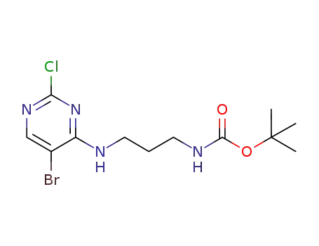 Molecular Structure of 1046784-89-7 ((3-((5-bromo-2-chloropyrimidin-4-yl)amino)propyl)carbamic acid tert-butyl ester)