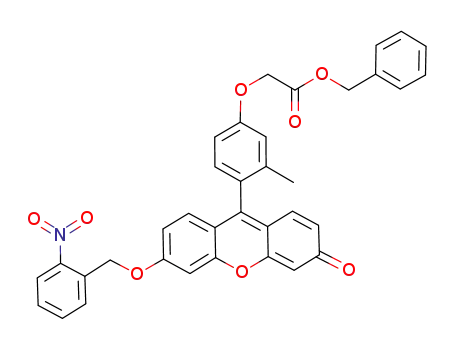 Molecular Structure of 942948-72-3 ({3-methyl-4-[6-(2-nitrobenzyloxy)-3-oxo-3H-xanthen-9-yl]phenoxy}acetic acid benzyl ester)