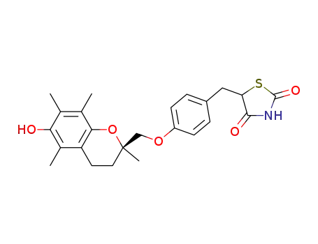 Molecular Structure of 252357-90-7 (2,4-Thiazolidinedione,
5-[[4-[[(2R)-3,4-dihydro-6-hydroxy-2,5,7,8-tetramethyl-2H-1-benzopyran
-2-yl]methoxy]phenyl]methyl]-)