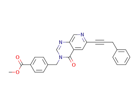 Molecular Structure of 602167-94-2 (Benzoic acid,
4-[[4-oxo-6-(3-phenyl-1-propynyl)pyrido[3,4-d]pyrimidin-3(4H)-yl]methyl]
-, methyl ester)