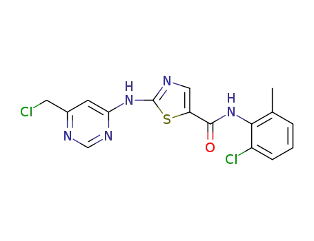 Molecular Structure of 302964-10-9 (5-Thiazolecarboxamide,
N-(2-chloro-6-methylphenyl)-2-[[6-(chloromethyl)-4-pyrimidinyl]amino]-)