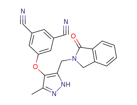 Molecular Structure of 678992-34-2 (1,3-Benzenedicarbonitrile,
5-[[3-[(1,3-dihydro-1-oxo-2H-isoindol-2-yl)methyl]-5-methyl-1H-pyrazol-
4-yl]oxy]-)