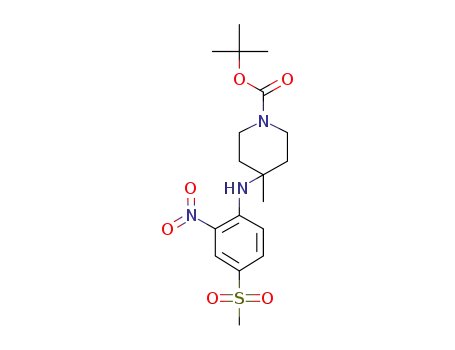 Molecular Structure of 868670-40-0 (1-Piperidinecarboxylic acid,
4-methyl-4-[[4-(methylsulfonyl)-2-nitrophenyl]amino]-, 1,1-dimethylethyl
ester)