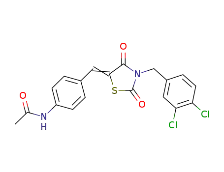Molecular Structure of 592545-33-0 (Acetamide,
N-[4-[[3-[(3,4-dichlorophenyl)methyl]-2,4-dioxo-5-thiazolidinylidene]meth
yl]phenyl]-)