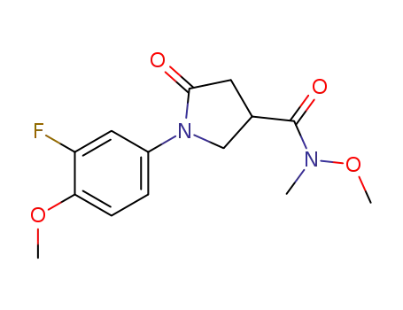 Molecular Structure of 890021-54-2 (3-Pyrrolidinecarboxamide,
1-(3-fluoro-4-methoxyphenyl)-N-methoxy-N-methyl-5-oxo-)