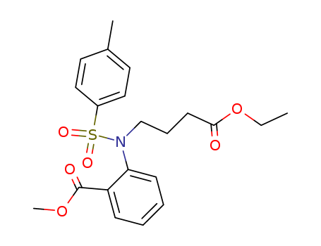 100627-39-2,METHYL 2-[(3-ETHOXYCARBONYL-PROPYL)-(TOLUENE-4-SULFONYL)-AMINO]-BENZOATE,Anthranilic acid,N-(3-carboxypropyl)-N-(p-tolylsulfonyl)-, N-ethyl 1-methyl ester (7CI);Anthranilic acid, N-(3-carboxypropyl)-N-p-tolylsulfonyl-, ethyl methyl ester(6CI); NSC 105685