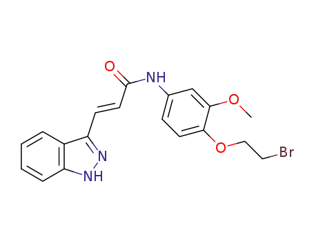 Molecular Structure of 842132-16-5 (2-Propenamide,
N-[4-(2-bromoethoxy)-3-methoxyphenyl]-3-(1H-indazol-3-yl)-, (2E)-)