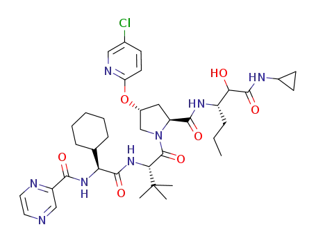 pyrazine-2-carboxylic acid [(1-{4-(5-chloro-pyridin-2-yloxy)-2-[1-(cyclopropylcarbamoyl-hydroxy-methyl)-butylcarbamoyl]-pyrrolidine-1-carbonyl}-2,2-dimethyl-propylcarbamoyl)-cyclohexyl-methyl]-amide