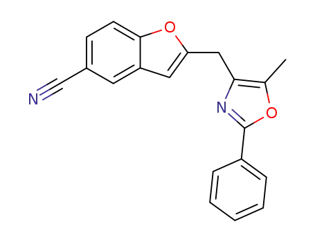 Molecular Structure of 132646-33-4 (5-Benzofurancarbonitrile, 2-[(5-methyl-2-phenyl-4-oxazolyl)methyl]-)