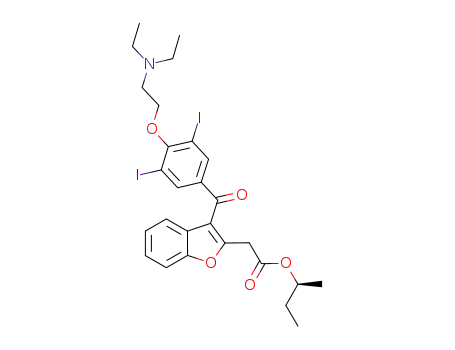 Molecular Structure of 335148-45-3 ((2S)-Butan-2-yl 2-(3-[4-[2-(diethylamino)ethoxy]-3,5-diiodobenzoyl]-1-benzofuran-2-yl)acetate)