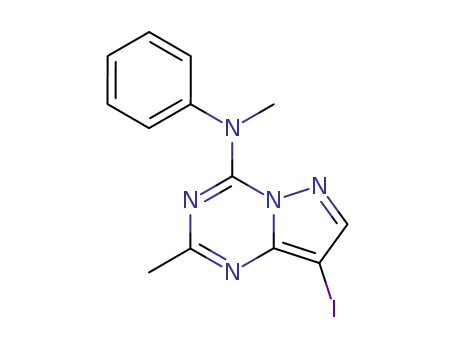 Molecular Structure of 476468-45-8 (8-iodo-2-methyl-4-(N-methyl-N-phenylamino)pyrazolo[1,5-a]-1,3,5-triazin-4-one)