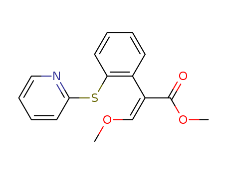 Molecular Structure of 114086-02-1 (Benzeneacetic acid, a-(methoxymethylene)-2-(2-pyridinylthio)-, methyl
ester, (E)-)