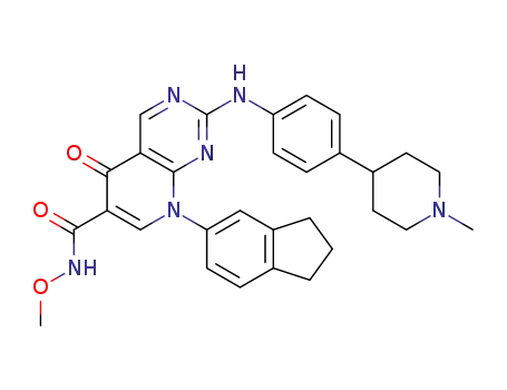 Molecular Structure of 1023276-09-6 (8-(2,3-dihydro-1H-inden-5-yl)-N-methoxy-2-(4-(1-methylpiperidin-4-yl)phenylamino)-5-oxo-5,8-dihydropyrido[2,3-d]pyrimidine-6-carboxamide)