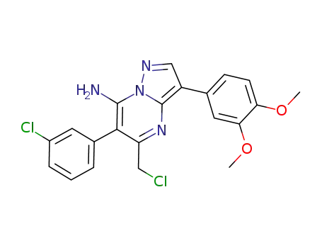 Molecular Structure of 921620-91-9 (Pyrazolo[1,5-a]pyrimidin-7-amine,
5-(chloromethyl)-6-(3-chlorophenyl)-3-(3,4-dimethoxyphenyl)-)