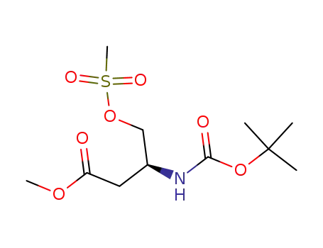 Molecular Structure of 382638-00-8 (Butanoic acid,
3-[[(1,1-dimethylethoxy)carbonyl]amino]-4-[(methylsulfonyl)oxy]-, methyl
ester, (3S)-)