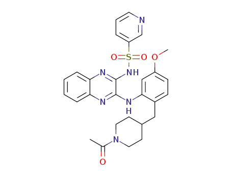 Molecular Structure of 1050514-80-1 (N-[3-({2-[(1-acetylpiperidin-4-yl)methyl]-5-methoxyphenyl}amino)quinoxalin-2-yl]pyridine-3-sulfonamide)