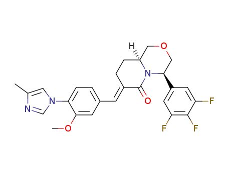 Molecular Structure of 937812-80-1 ((E)-(4R,9aS)-7-[3-Methoxy-4-(4-methyl-1H-imidazol-1-yl)benzylidene]-4-(3,4,5-trifluorophenyl)hexahydropyrido[2,1-c][1,4]oxazin-6-one)