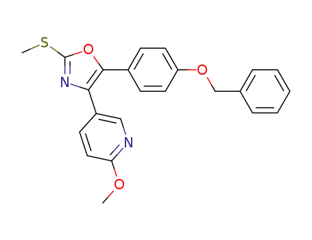 Molecular Structure of 735268-15-2 (Pyridine,
2-methoxy-5-[2-(methylthio)-5-[4-(phenylmethoxy)phenyl]-4-oxazolyl]-)