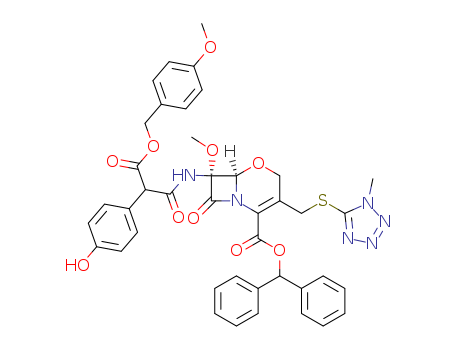 benzhydryl 7-[[2-(4-hydroxyphenyl)-3-(4-methoxybenzyloxy)-3-oxopropionyl]amino]-7-methoxy-3-[[(1-methyl-1H-tetrazol-5-yl)thio]methyl]-8-oxo-5-oxa-1-azabicyclo[4.2.0]oct-2-ene-2-carboxylate
