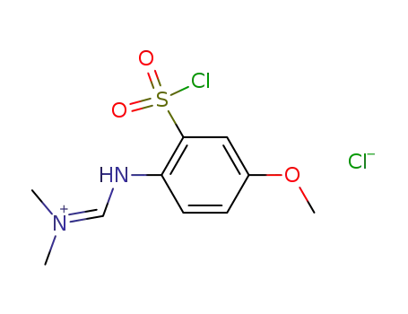 Molecular Structure of 1246251-58-0 (N-[[[2-(chlorosulphonyl)-4-methoxyphenyl]amino]methylene]-N-methyl-methanaminium chloride)