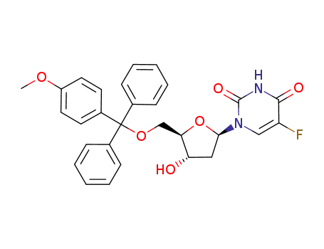 Molecular Structure of 103767-37-9 (5'-O-(4-monomethoxytrityl)-2'-deoxy-5-fluorouridine)