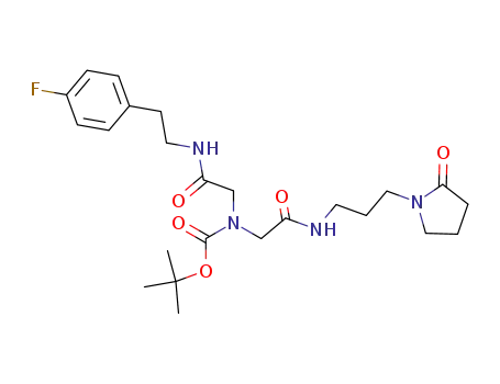 Molecular Structure of 194996-17-3 (N-((tert-butoxy)carbonyl)-N'-(2-(4-fluorophenyl)ethyl)-N''-(3-(N-pyrrolidin-2-onyl)propyl)iminodiacetic acid diamide)