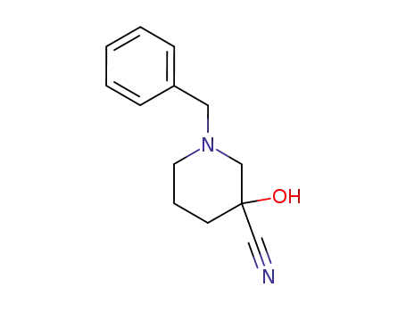 Molecular Structure of 150018-99-8 (1-Benzyl-3-hydroxypiperidine-3-carbonitrile)