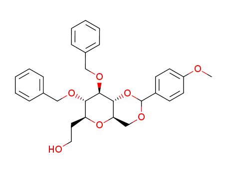 Molecular Structure of 199792-19-3 (2-[(4aR,6S,7S,8R,8aR)-7,8-Bis-benzyloxy-2-(4-methoxy-phenyl)-hexahydro-pyrano[3,2-d][1,3]dioxin-6-yl]-ethanol)
