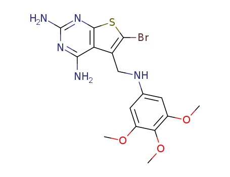 Molecular Structure of 197461-24-8 (Thieno[2,3-d]pyrimidine-2,4-diamine,
6-bromo-5-[[(3,4,5-trimethoxyphenyl)amino]methyl]-)