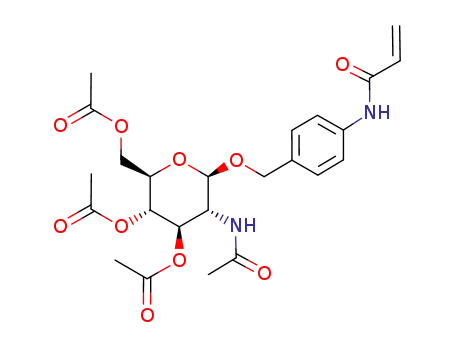 Molecular Structure of 158979-47-6 (Acetic acid (2R,3S,4R,5R,6R)-3-acetoxy-2-acetoxymethyl-5-acetylamino-6-(4-acryloylamino-benzyloxy)-tetrahydro-pyran-4-yl ester)
