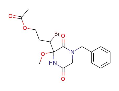 Molecular Structure of 88521-45-3 (2,5-Piperazinedione,
3-[3-(acetyloxy)-1-bromopropyl]-3-methoxy-1-(phenylmethyl)-)