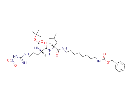 Molecular Structure of 175216-24-7 (N<sup>1</sup>-benzyloxycarbonyl-N<sup>8</sup>-(N<sup>α</sup>-t-butoxycarbonyl-N<sup>g</sup>-nitroarginyl-D-leucyl)-1,8-octanediamine)