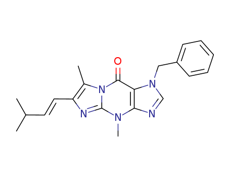 Molecular Structure of 124910-08-3 (9H-Imidazo[1,2-a]purin-9-one,
1,4-dihydro-4,7-dimethyl-6-(3-methyl-1-butenyl)-1-(phenylmethyl)-, (E)-)