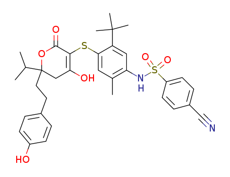 263842-55-3,N-[5-tert-butyl-4-({6-hydroxy-2-[2-(4-hydroxyphenyl)ethyl]-2-(1-methylethyl)-4-oxo-3,4-dihydro-2H-pyran-5-yl}sulfanyl)-2-methylphenyl]-4-cyanobenzenesulfonamide,