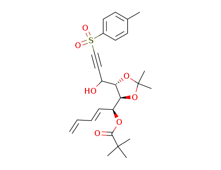 Molecular Structure of 596092-42-1 (Propanoic acid, 2,2-dimethyl-,
(1S,2E)-1-[(4S,5S)-5-[1-hydroxy-3-[(4-methylphenyl)sulfonyl]-2-propynyl]
-2,2-dimethyl-1,3-dioxolan-4-yl]-2,4-pentadienyl ester)